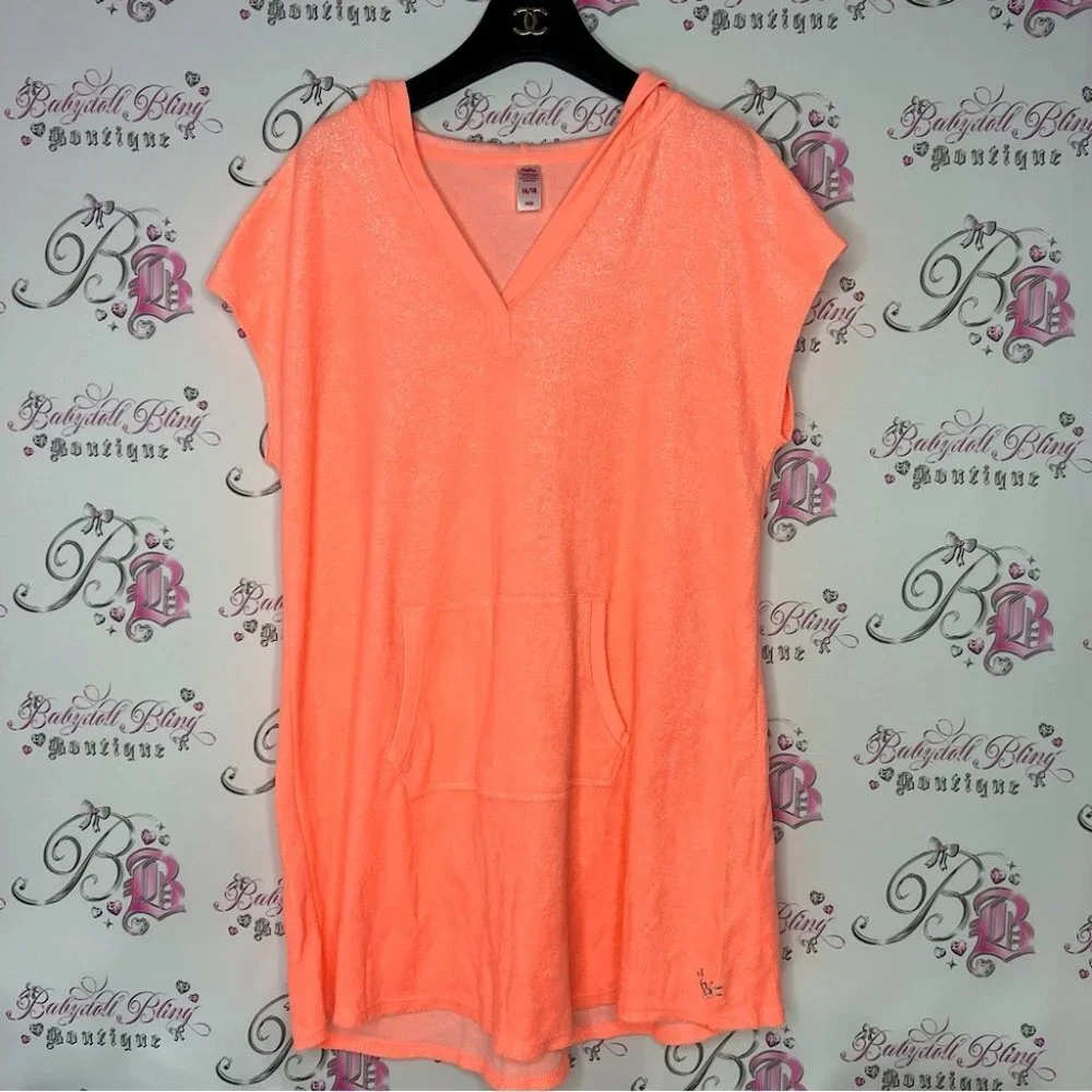 Sparkly terry cloth towel dress coverup beach swimming orange glitter bling 💎💎